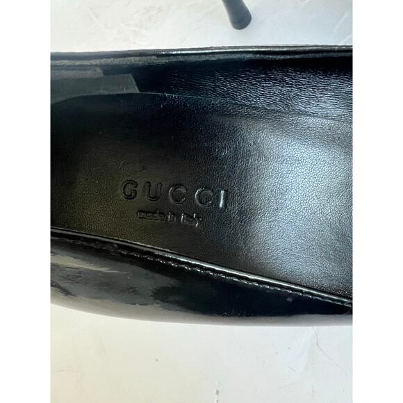 Gucci Black Patent Leather Round Toe Slip On Mid Heel Pumps Sz 6C Wide EU 36C - Picture 15 of 15